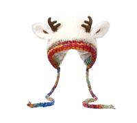 OLYGEE Festive Christmas Antler Hat - Original Design Festive Christmas Antler Hat 2-in-1 Antler & Handbag Knitted Winter Warm Reindeer Beanie Beret for Xmas Gift (B)