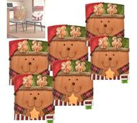 OLYGEE Festive Christmas Chair Covers - Elastic Dining Room Chair Seat Covers with Bowknot Back Decor for Kitchen Holiday Party Decorations (C,6PCS)
