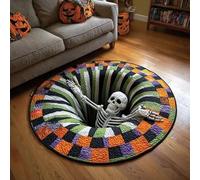 OLYGEE Halloween 3D Rug - Halloween Optical Illusion Rugs, Ghost Skeleton Pumpkin Patterns, Soft Non-Slip Backing for Living Room Bedroom Party Home Decoration (A,32in)