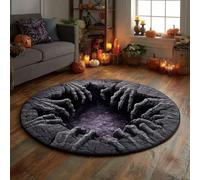 OLYGEE Halloween 3D Rug - Halloween Optical Illusion Rugs, Ghost Skeleton Pumpkin Patterns, Soft Non-Slip Backing for Living Room Bedroom Party Home Decoration (K,55in)
