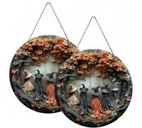 OLYGEE Halloween Hanging Door Wooden Wall Decor Sign, Unique Design with Five Witches for Front Decorations Festive Home Decoration (11.8 * 2)