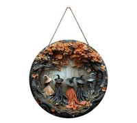 OLYGEE Halloween Hanging Door Wooden Wall Decor Sign, Unique Design with Five Witches for Front Decorations Festive Home Decoration (11.8 * 1)