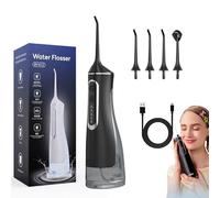 OLYGEE Hydropulse Pro Portable Water Flosser Cordless, 4 Modes & 4 Tips, 1800 Bursts/Min, 320ml Tank, IPX8 Waterproof for Teeth Cleaning, Braces, and Implants, Lightweight and travel-friendly (Black)
