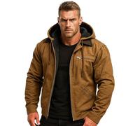 OLYGEE Lininco Mens Jackets, Hooded-Zipped Up-Fleece Lined Jacket, Thickened Fleece Button Lightweight Jacket with Pocket (Camel,3XL)
