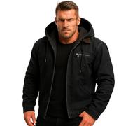 OLYGEE Lininco Mens Jackets, Hooded-Zipped Up-Fleece Lined Jacket, Thickened Fleece Button Lightweight Jacket with Pocket (Black,XL)