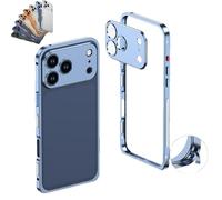 OLYGEE Metal Frame Heat Dissipation Case, Seahorse Buckle Design with Lens Protector Detachable Metal Lens Cap for Iphone 17 Pro Max Case (Peak Blue)
