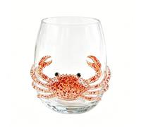 OLYGEE Octopus Glass, Artisanal Blue Ringed Octopus Glassware with 3D Ocean Design for Cocktails, Home Bar and Coastal Decor (Crab)