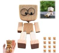 OLYGEE Shaking Wooden Man Figurine, Charming Little Wooden Figure That Sways with 12pcs Magnetic Expressions for Car Dashboard Decor, Creative Wood Desktop Decor Gifts for Wife Daughter