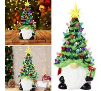OLYGEE Small Lighted Christmas Tree, Gnome Christmas Tree, 8 Inch Faceless Old Man Ceramic Trees, Small Mini Prelit Xmas Holiday Decor for Tabletop Home Room Table Fireplace Office (1pcs)