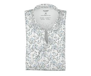 Olymp Level Cinque 24/Seven Corpo Fit Uomo Camicia da Ufficio Blu Bianco Floral