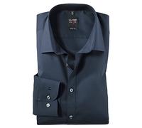 OLYMP Level Five Body Fit, camicia a maniche lunghe, elasticizzata, colore bianco, blu notte, 49
