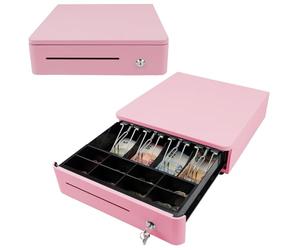 OLYMPIA S 330 Caramelle rosa | Cassetto contanti con 8 scomparti per monete e 4 scomparti per banconote | Robusto cassetto per cassa in metallo pieno | registratore di cassa controllabile elettrico