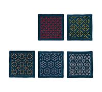 olympus Thread Hitomezashi Sashiko - Confezione da 5 sottobicchieri, colore blu marino, con filato sashiko sottile stampato