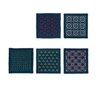 olympus Thread Hitomezashi Sashiko - Confezione da 5 sottobicchieri da ricamo, colore: blu navy