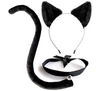 OLYPHAN Anime Neko Costume Set - Cerchietto per orecchie, coda lunga, girocollo per cosplay, Halloween, kit di accessori per animali da donna