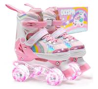 OLYSPM Pattini a rotelle bambina Regolabili Pattini a 4 Ruote,patini bambini 4 ruote luminosi per ragazze e ragazzi(Rosa chiaro,XS)