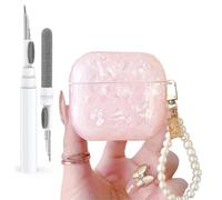 Olytop Custodia protettiva per Airpods 4 2024 con penna per la pulizia, motivo a conchiglia, custodia protettiva per Apple Airpods e iPod di 4a generazione, con portachiavi con perle di lusso, rosa