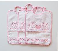 OM DOLCE CASA Bavaglie con elastico elefante set da 3 pezzi con inserto in tela aida per punto croce cm 24x31 colore rosa