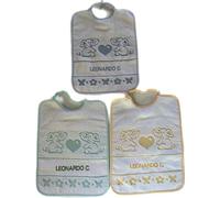 OM DOLCE CASA Bavaglini Asilo Elefante nr 3 o 6 pezzi-Scuola materna-cm 24x30-Maschio-Femmina, con elastico e tela aida per ricamo a punto croce, Possibilità ricamo personalizzato