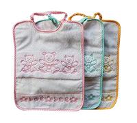 OM DOLCE CASA Bavaglini Asilo Orsetto nr 3 o 6 pezzi-Scuola materna-cm 24x30, elastico e tela aida Possibilità di ricamo personalizzato… (Bambina con ricamo 3 pezzi)
