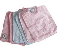 OM DOLCE CASA Bavaglini bavaglie bavette jacquard cm 28x34 con elastico 100% spugna colore da bambina (pacco da 6 pezzi) ideale per asilo scuola materna + un simpatico omaggio