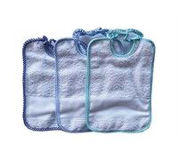 OM DOLCE CASA Confezione 6 Bavaglini Neonato con elastico e tela aida per ricamo a punto croce bimbo bambino misura piccola cm 25x18 colori: Blu - azzurro -verde