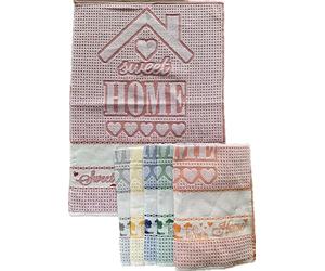 OM DOLCE CASA M&O Strofinacci Canovacci con Tela Aida per Ricamo Misura CM 50X70 100% Cotone Pacco da 6 Pezzi Modello Home Prodotto in Italia