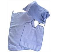 OM DOLCE CASA Set asilo scuola materna 4 pezzi sacca + bavaglia con elastico + salvietta + omaggio porta bavaglia colore azzurro oppure una bavaglia 100% cotone