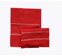 OM DOLCE CASA Set SPUGNE Bagno Viso + OSPITE 100% Spugna con Inserto in Tela Aida per RICAMARE A Punto Croce Colore Rosso Idea Regalo Natalizio Produzione Italiana