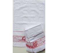 OM DOLCE CASA Strofinacci CANOVACCI ASCIUGHINI Cucina Natale Set da 3 Pezzi con Inserto in Tela Aida Disegno Babbo Natale E Slitta 100% Cotone Prodotto in Itali