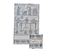 OM DOLCE CASA Strofinacci cucina con tela aida 3 Pezzi Misura Maxi Cm 60x86 Ricamo Punto Croce Hobby Cucito Fondo Colore Ecru Variante Cucina Prodotto in Italia (Grigio)