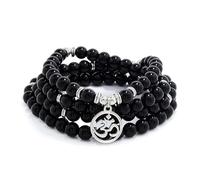 Om Mala Beads 108 Meditazione Mantra Collana Bracciale per uomini o donne Preghiera (Agata Nera (Black Agate))