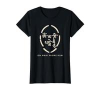 Om Mani Padme Hum Script Tibetano Mantra Buddista della compassione Maglietta con Stampa Grafica Economica, Donna, Nero, M