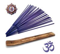OM Namasté Kit Meditazione - 30 Bastoncini Incenso Naturale con Supporto in Legno - Lavanda Patchouli Sandalo Vaniglia - Benessere Relax Purificazione Spirituale (Lavanda)