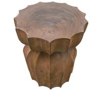 OM SHOWROOM Sgabello H45 Basso in VERO TEAK Massello Naturale - Seduta Scultorea Monoblocco Tonda Ø34cm - Design Etnico Artigianale