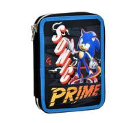 OM SUPPLIES Astuccio con 3 scomparti, per cancelleria, con personaggi dei cartoni animati, per bambini, TV, cartoni animati, ritorno a scuola, regalo di compleanno di Natale, Sonic, Rientro a scuola,