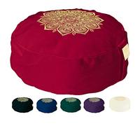 Om Vita - Cuscino da yoga o meditazione Zafu con imbottitura in 100% grano saraceno biologico e decorazione mandala realizzata a mano, Red Stitched