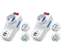 OM13035 Adattatore Compatto Bianco, 1 Presa Schuko (Tedesca) 2 Prese porte USB- 1 Spina Rotante Italiana tripolare 10A con Interruttore (Confezione da 2)
