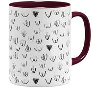 OM3® Divertente tazza da caffè con vaginas vulva, motivo rotondo, tazza in ceramica, 11 oz 325 ml, stampa completa | Bordeaux