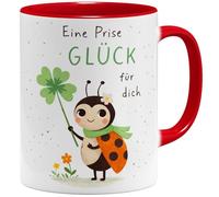 OM3® Eine Prise Glück - Tazza da caffè con scritta in lingua inglese "Eine Prise Glück", tazza in ceramica, 325 ml, stampata su entrambi i lati, colore: rosso
