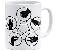 OM3® Hand Signs Big Bang Tazza da caffè | Tazza in ceramica | 11oz 325 ml | Rock Paper Scissors Lizard Spock TBBT Nerd | Bianco