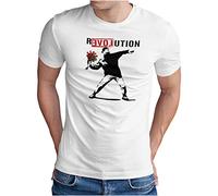 OM3® Love Stencil Banksy - Maglietta da uomo | R-Love-UTION Urban Street Art Revolution | S - 5XL, Bianco (#1404), M