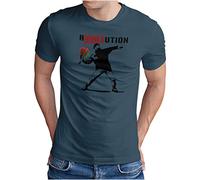 OM3® Love Stencil Banksy - Maglietta da uomo R-Love-UTION Urban Street Art Revolution - S - 5XL, Denim (#1404), L
