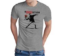 OM3® Love Stencil Banksy - Maglietta da uomo R-Love-UTION Urban Street Art Revolution - S - 5XL, Grigio Melange (#1404), XXL