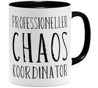 OM3® Tazza da caffè divertente con scritta - coordinatore professionale caos - manager quotidiano - tazza in ceramica - 325 ml - stampa su entrambi i lati - nero