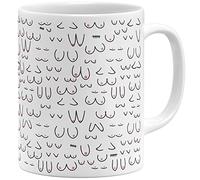 OM3® Tazza da caffè divertente con seni Tette Tette Modello Doodle | Tazza in ceramica | 11oz 325 ml | stampa completa | Bianco