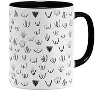 OM3 Tazza da caffè divertente con vaginas vulva, motivo rotondo - tazza in ceramica - 11oz 325 ml - stampa completa - nero