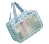 Omabeta Borsa per Trucco Portatile Impermeabile a Doppio Strato per Borsa da Toilette da Viaggio con Separazione Asciutta e Bagnata per gli Amanti del Trucco PVC + PU di Grandi Dimensioni (Blu di