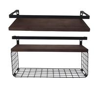 Omabeta Scaffale Sospeso Rustico a Parete per Bagno, Ufficio, Scaffali Multistrato in Filo Metallico per Installazione Fai da Te, Adatto per Riporre Libri, Riviste, Materiale in Ferro e Pino