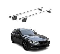 OMAC Barre portapacchi portapacchi compatibili con BMW serie 3 Touring F31 G21 2012 - 2025 in alluminio ABE da 100 kg, argento, 2 pezzi, barre chiuse per portabiciclette, box da tetto, portasci per